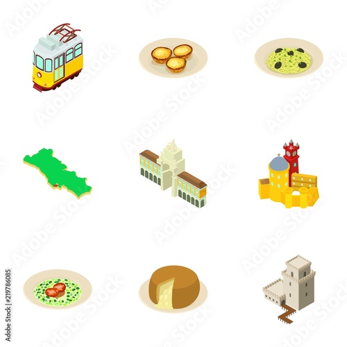 Townlet icons set. Isometric set of 9 townlet vector icons for web isolated on white background