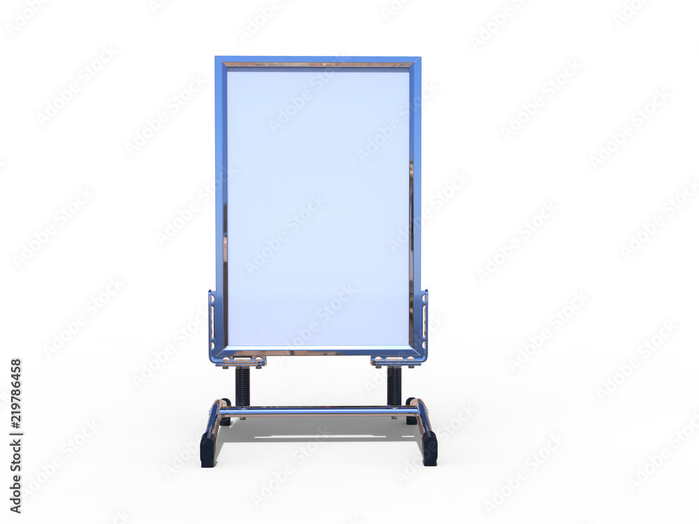 Blank metal frame double sided portable Sidewalk Outdoor Sign holder stand. 3d render illustration. Blank metal frame double sided portable Sidewalk Outdoor Sign holder stand. 3d render illustration.