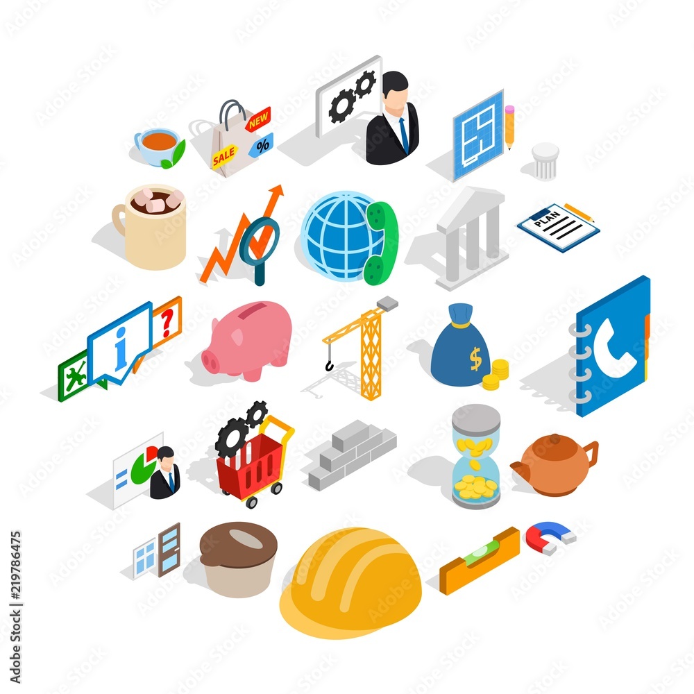Commerce icons set. Isometric set of 25 commerce vector icons for web isolated on white background Commerce icons set. Isometric set of 25 commerce vector icons for web isolated on white background