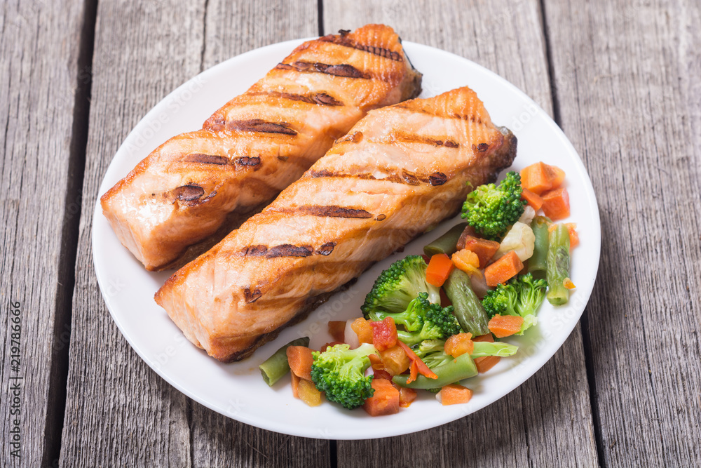 Grilled salmon fish with vegetables