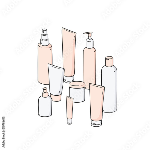 
Set of blank template skin care hand drawn vector illustration.White plastic cosmetic jar product.