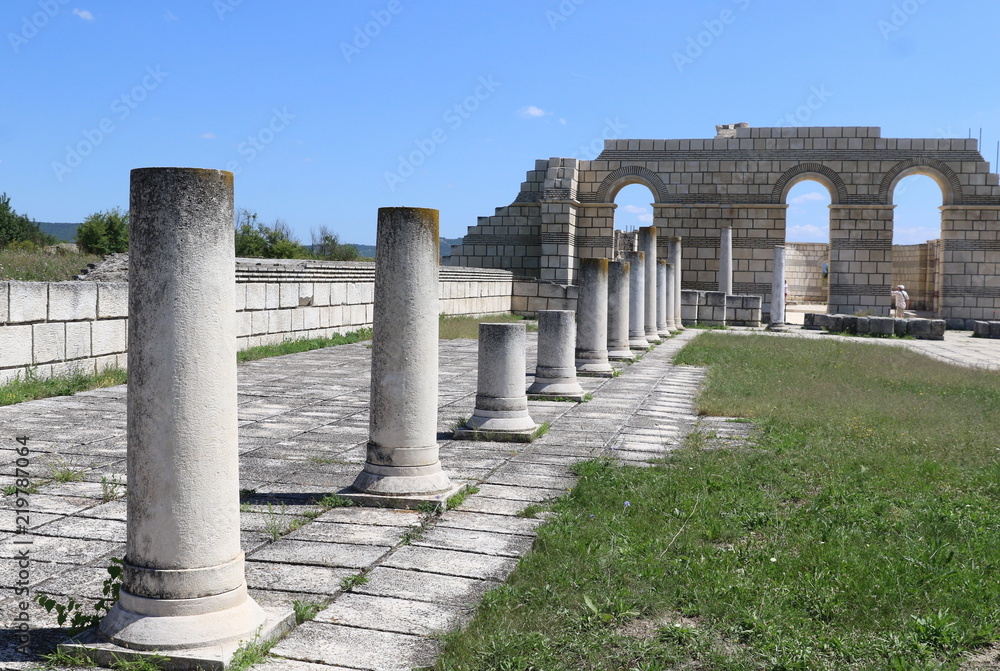 Fototapeta premium The Great Basilica at the first Bulgarian ancient capital city of Pliska. The largest Christian cathedral in the medieval Southeastern Europe.