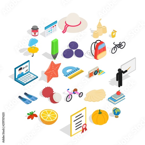 Children age icons set. Isometric set of 25 children age vector icons for web isolated on white background