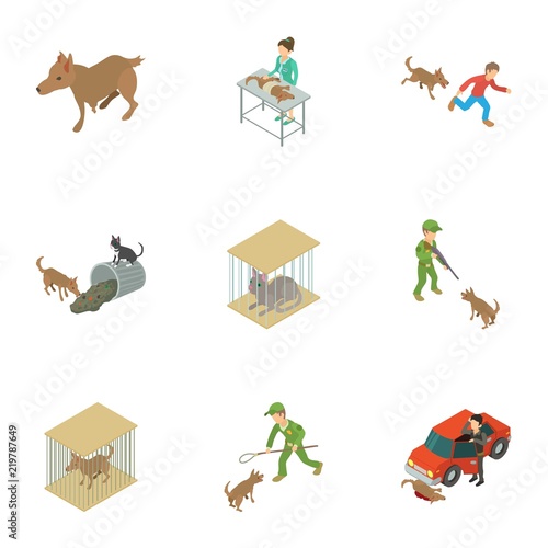 Catch the animal icons set. Isometric set of 9 catch the animal vector icons for web isolated on white background photo