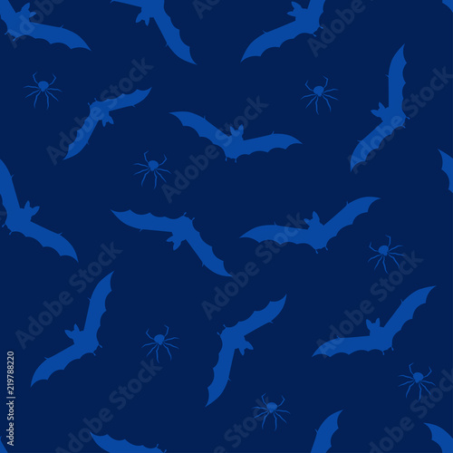 Bat and spider halloween night seamless pattern. Vector illustration.