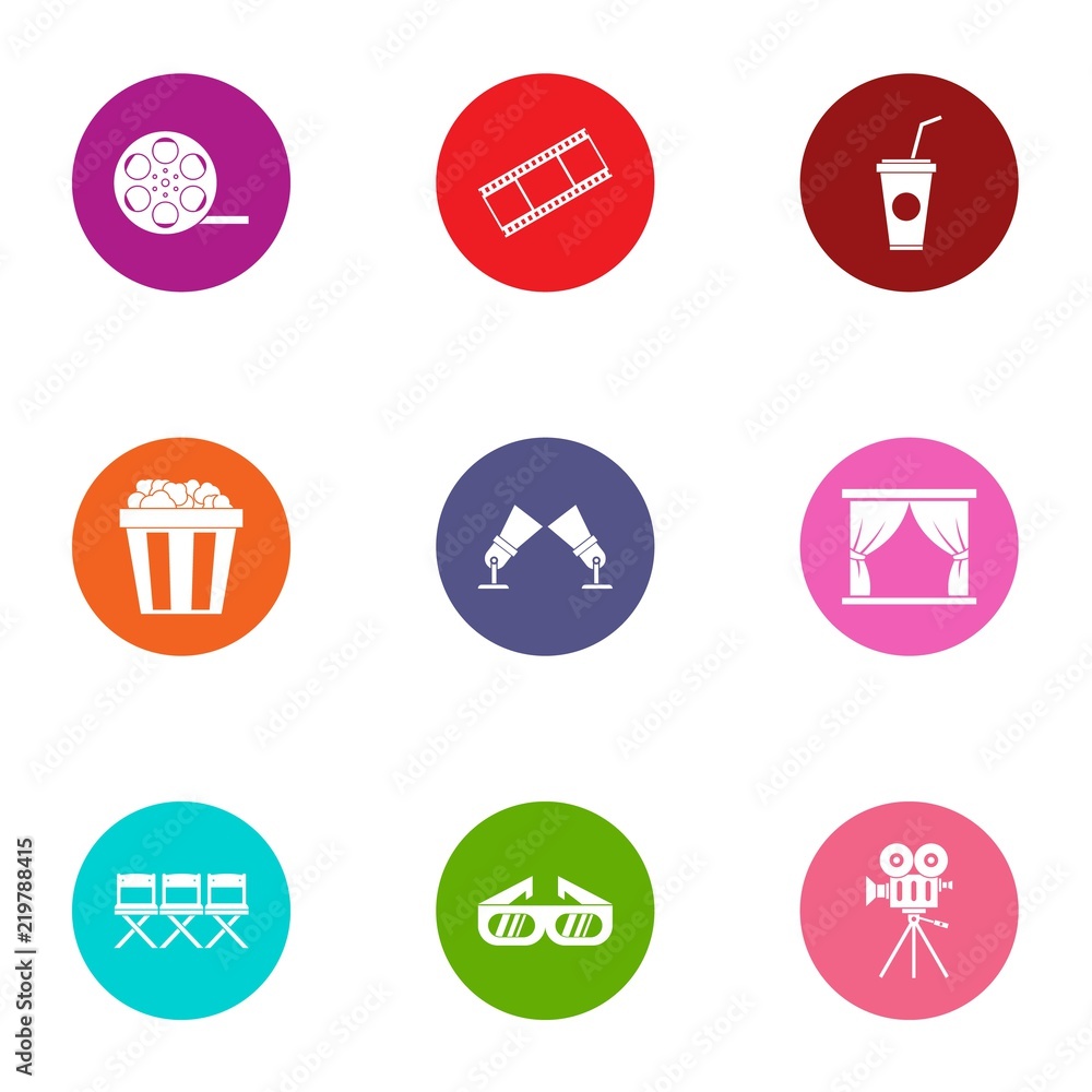 Moving pictures icons set. Flat set of 9 moving pictures vector icons for web isolated on white background