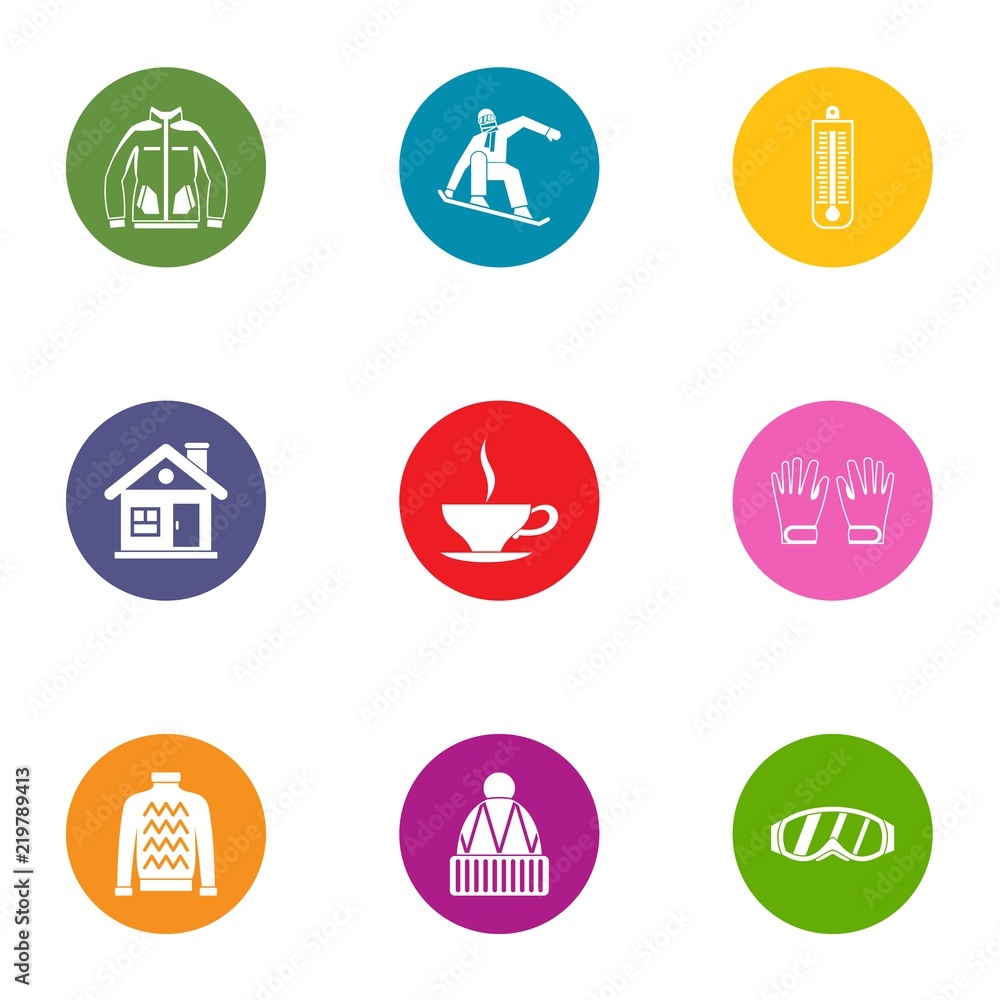 Winter view icons set. Flat set of 9 winter view vector icons for web isolated on white background Winter view icons set. Flat set of 9 winter view vector icons for web isolated on white background