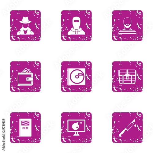 Custody icons set. Grunge set of 9 custody vector icons for web isolated on white background