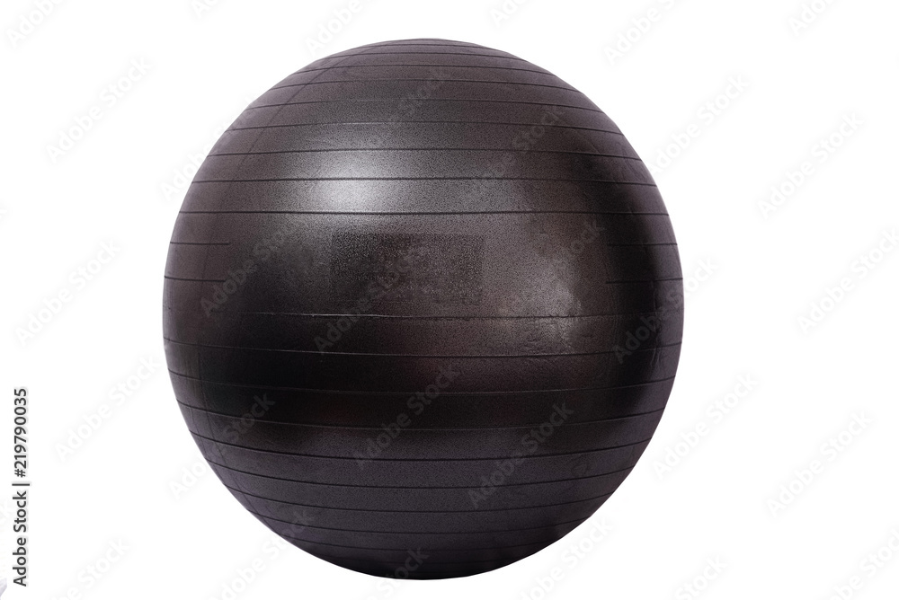 Close up of an orange fitness ball isolated on white background