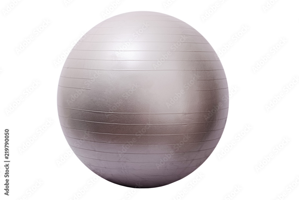 Close up of an orange fitness ball isolated on white background