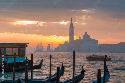 Morning in Venice. Gondolas at the pier. Italy © SOLOTU