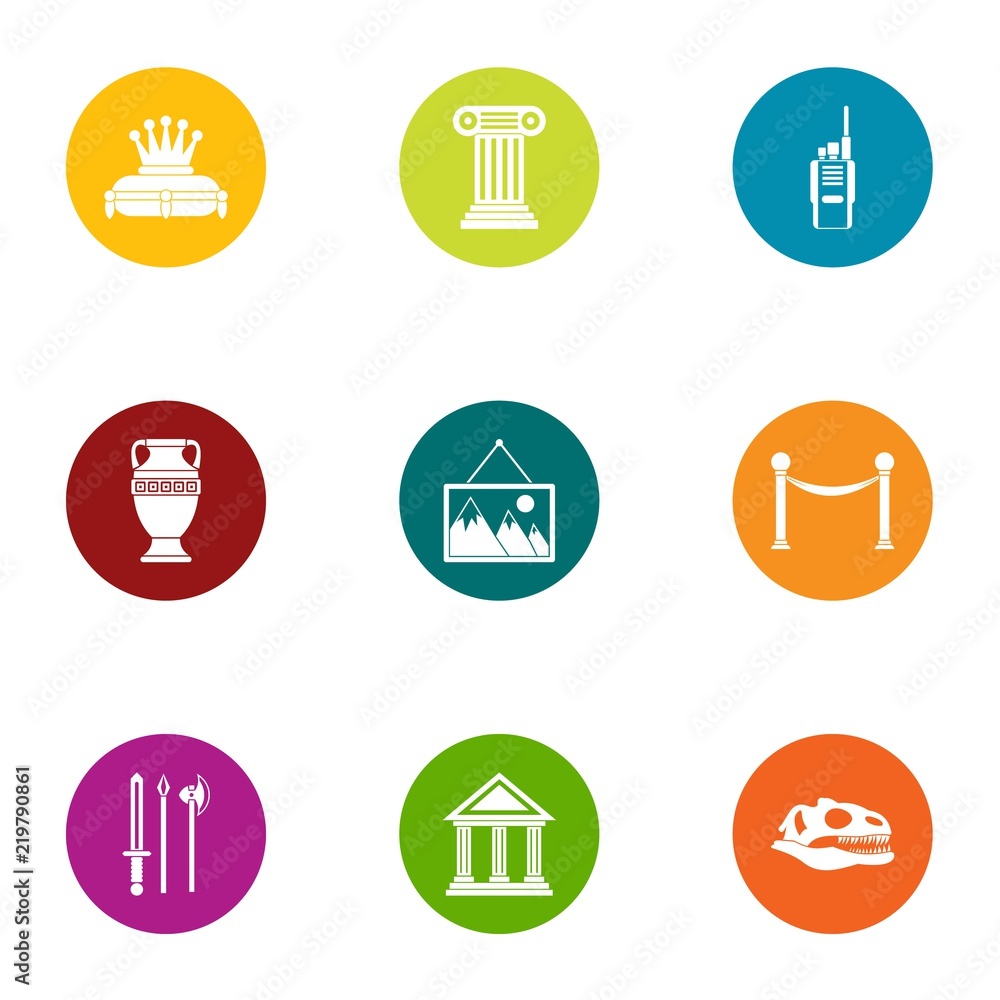 Museum business icons set. Flat set of 9 museum business vector icons for web isolated on white background Museum business icons set. Flat set of 9 museum business vector icons for web isolated on white background