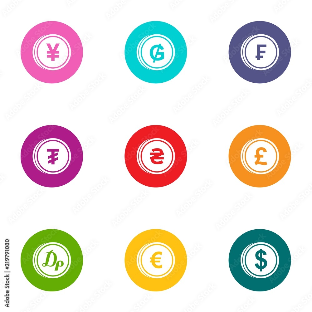 Penny icons set. Flat set of 9 penny vector icons for web isolated on white background