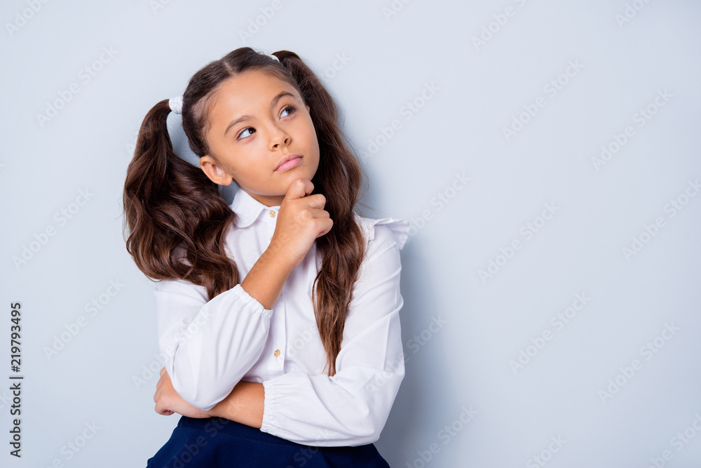 Portrait Of A Beautiful 3-year-old Girl With Pigtails, Holding A Cup In Her  Hands, Looking Up With An Amazed Expression - Isolated On White Stock  Photo, Picture and Royalty Free Image. Image