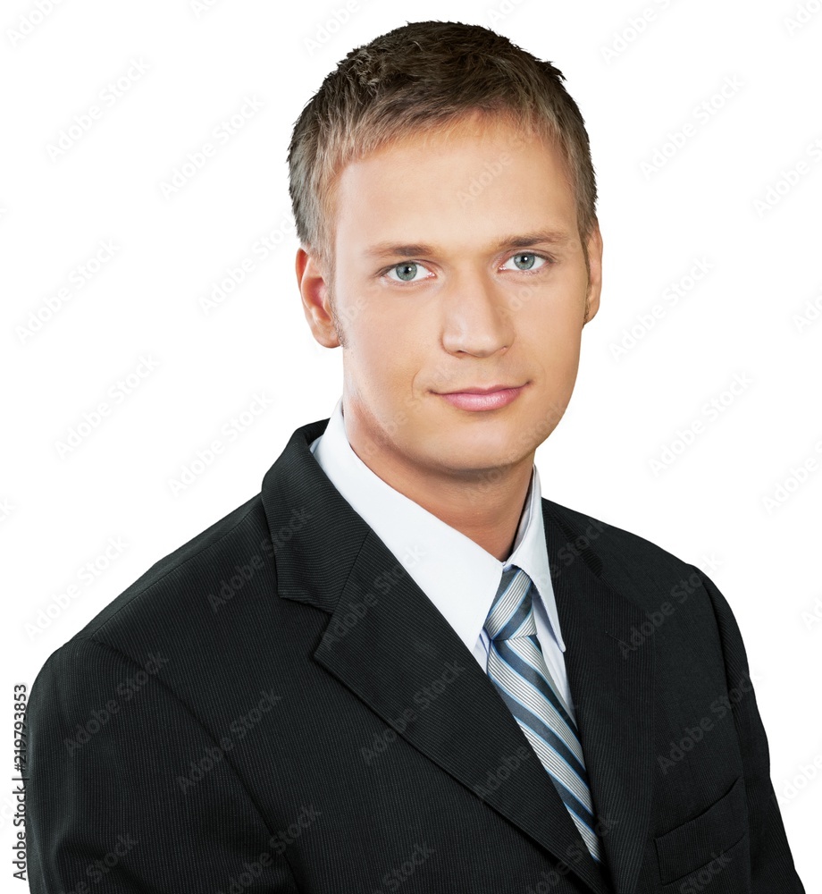 Young handsome businessman isolated on white background