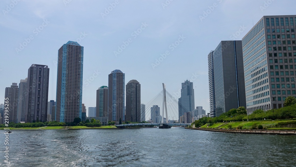 Tokyo Skyline, Tokio Stadtansicht vom Sumida Fluß aus