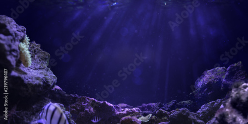 Underwater ocean background deep blue sea