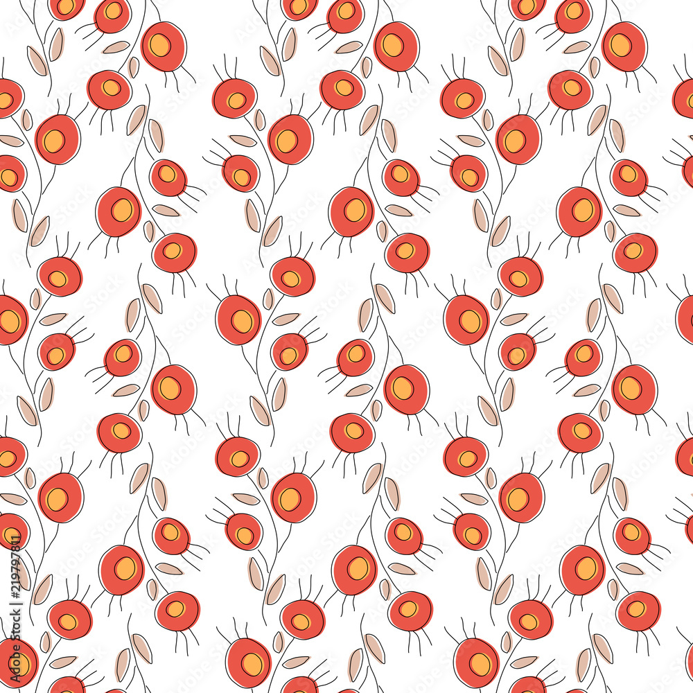 Seamless geometric pattern of autumn leaves and berries. Vector hand drawn pattern with autumn elements contours. Eps 10.
Seamless geometric pattern of autumn leaves and berries. Vector hand drawn pattern with autumn elements contours. Eps 10.
