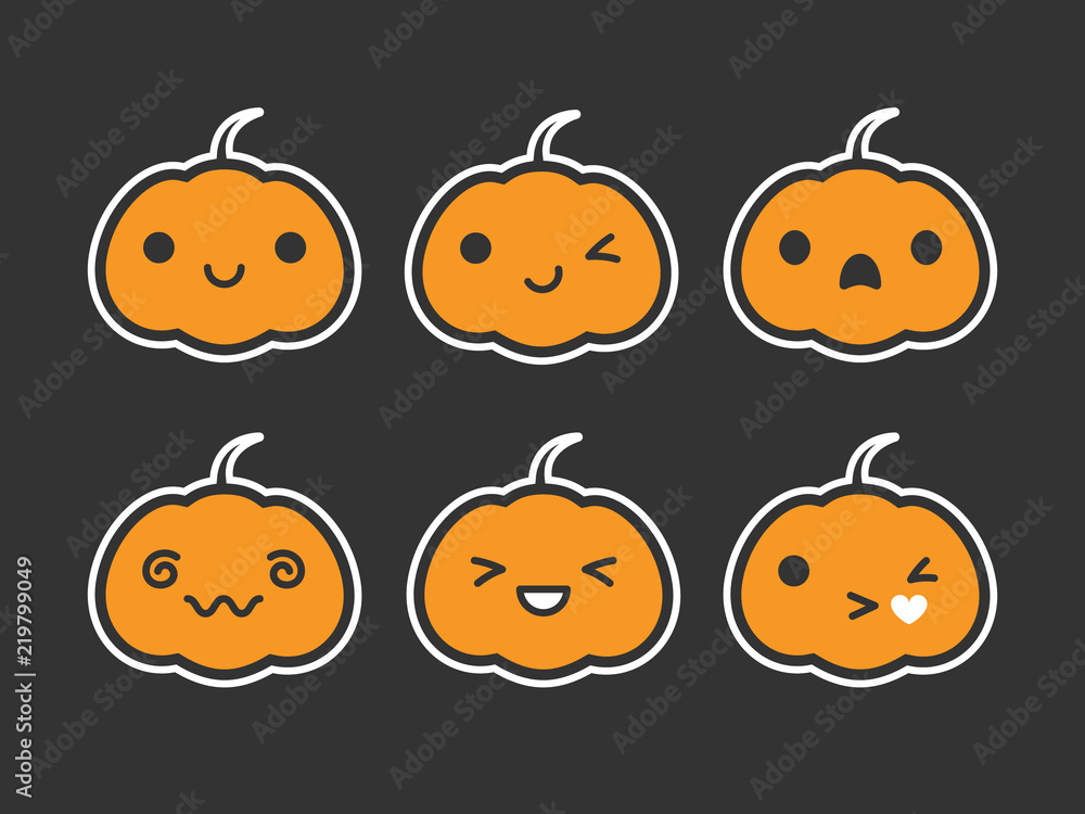 Cute simple kawaii pumpkin halloween Jack o Lantern simple emoticon faces  vector illustration vector de Stock | Adobe Stock