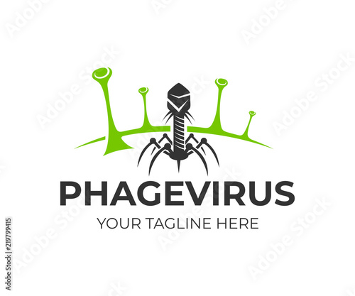 Bacteriophage and phage virus on bacteria, logo design. Healthcare, medical and scientific research, vector design and illustration