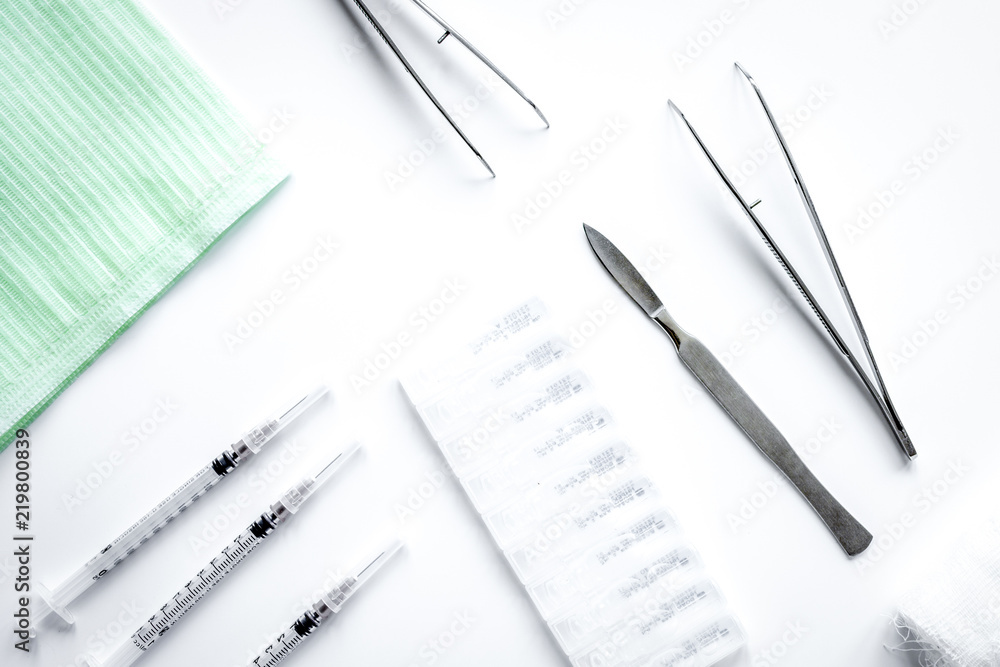 instruments of gynecologist on white background top view mock up instruments of gynecologist on white background top view mock up