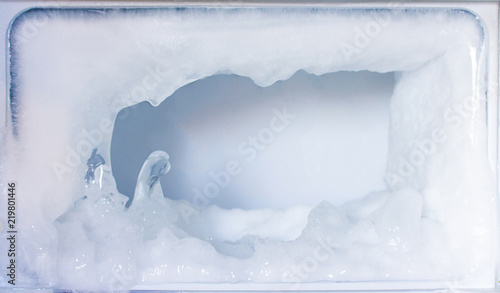 Fotografie White ice in the refrigerator,Copy space