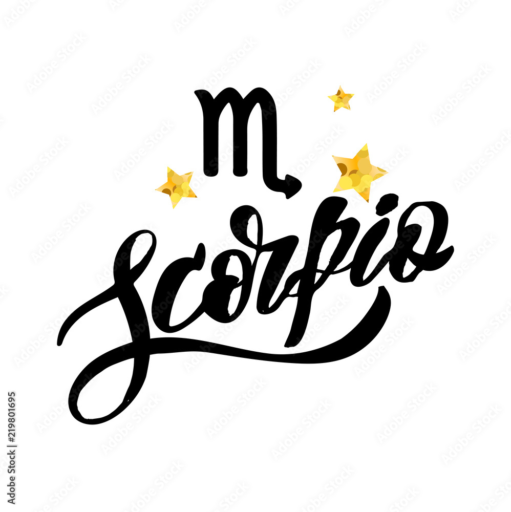 Fototapeta premium Scorpio lettering Calligraphy Brush Text horoscope Zodiac sign