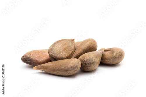 Close up of small apple seed pile isolated on white background photo