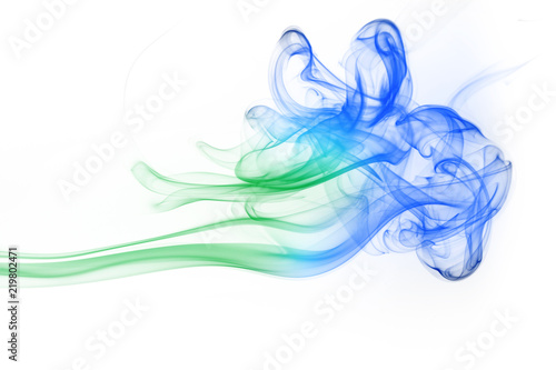 Abstract green and blue smoke on white background