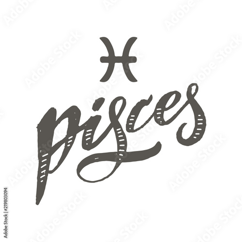 Pisces lettering Calligraphy Brush Text horoscope Zodiac sign