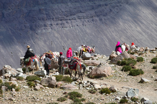 Obraz na płótnie Dorchen, Tibet, China. Men with a horse making parikrama around Kailas in Tibet w salonie