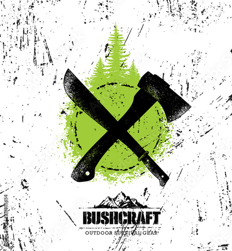 Adventure Mountain Hike Bushcraft Creative Motivation Sign Set Concept. Survival Equipment Vector Outdoor Design