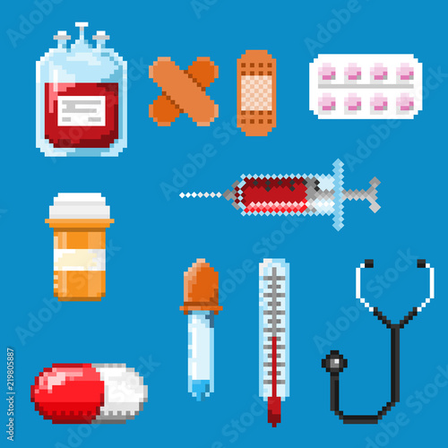 A set of pixel objects associated with medicine.