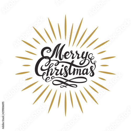 Merry Christmas retro poster with hand lettering and decoration elements. Thi...