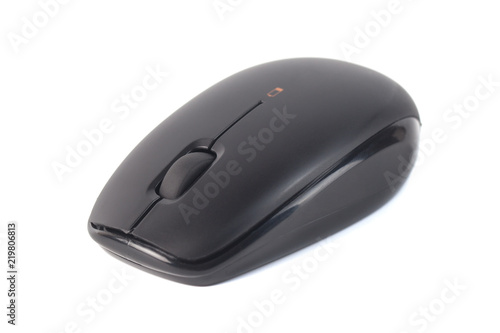 Computer wireless black mouse isolated on white background