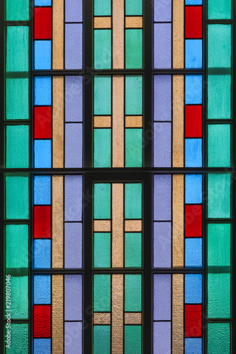 Stained glass window inside Saint Peter's Catholic Church in Cheticamp, Nova Scotia