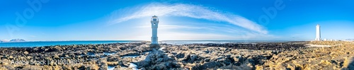 Panorama of two lighthouses at Akranes, Iceland
