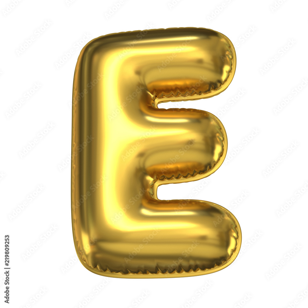 Golden balloon font 3d rendering, letter E Golden balloon font 3d rendering, letter E