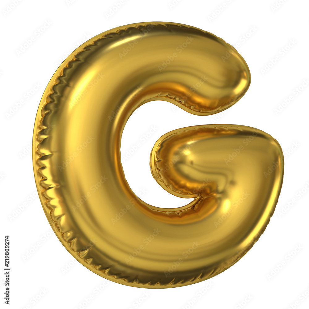 Golden balloon font 3d rendering, letter G Golden balloon font 3d rendering, letter G