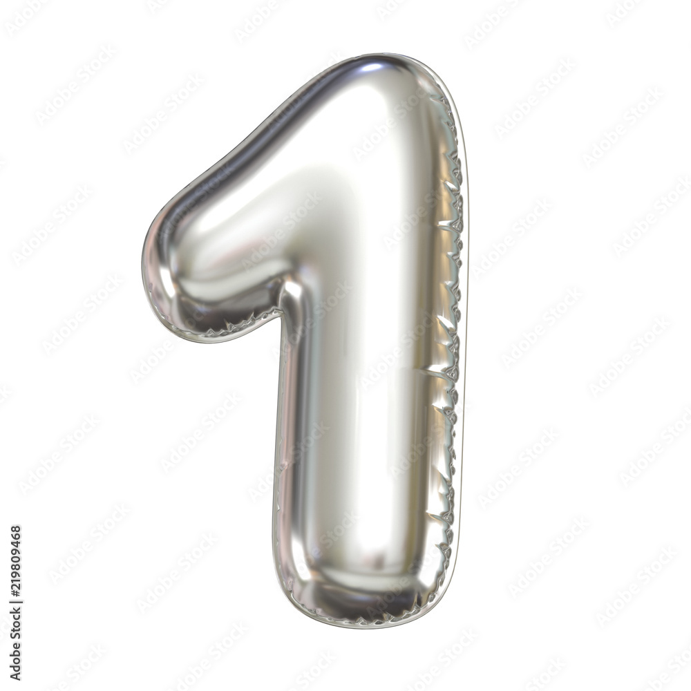 Silver balloon font 3d rendering, number 1 Silver balloon font 3d rendering, number 1