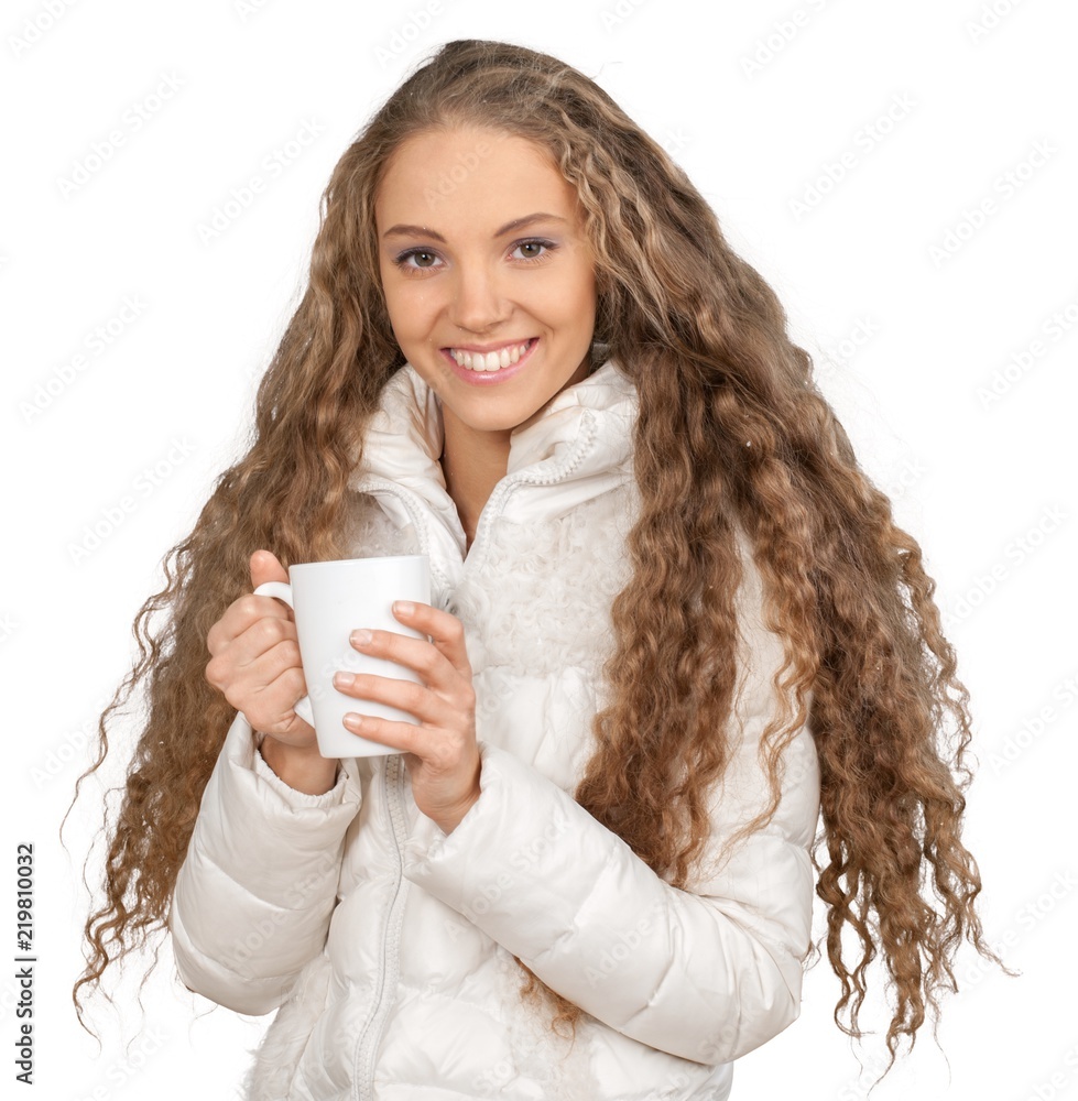 Young Woman In Winter Clothes Holding Mug - Isolated Young Woman In Winter Clothes Holding Mug - Isolated