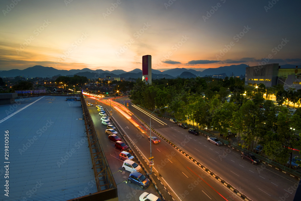 Aerial View of Ipoh City,Malaysia during Sunset.Soft Focus,Blur due to Long Exposure.