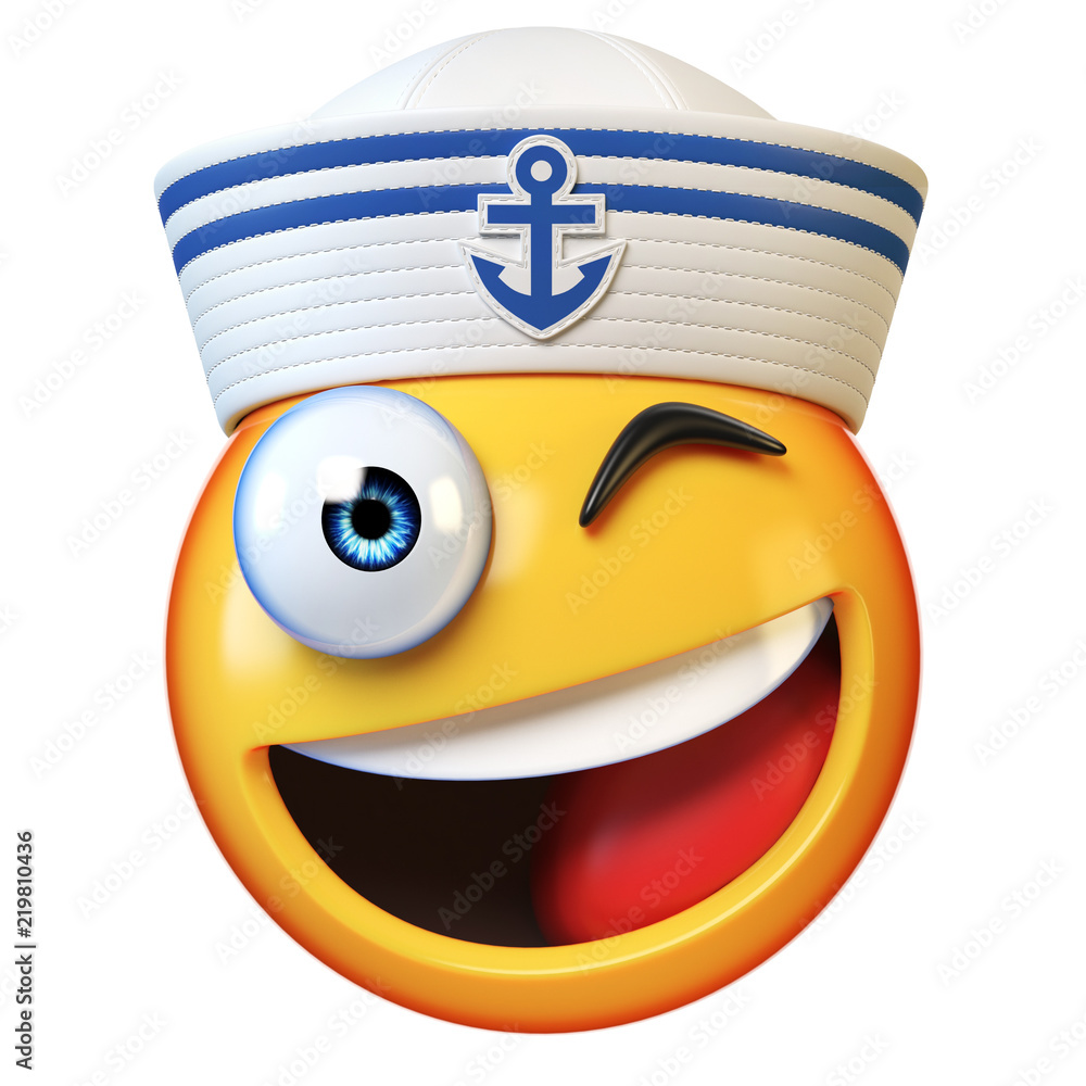 Sailor hat emoji isolated on white background, marine emoticon wearing