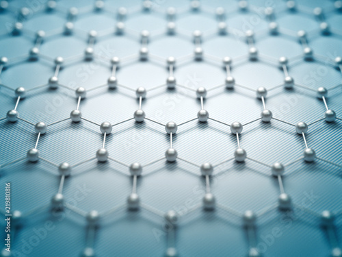 Graphene molecular grid, graphene atomic structure concept, hexagonal geometric form, nanotechnology background 3d rendering