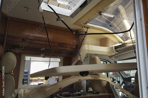 Disassembled ceiling of camper van
