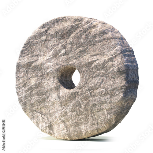 Stone wheel isolated on white background 3d rendering
