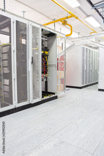 Network server room with computers for digital tv ip communications and internet