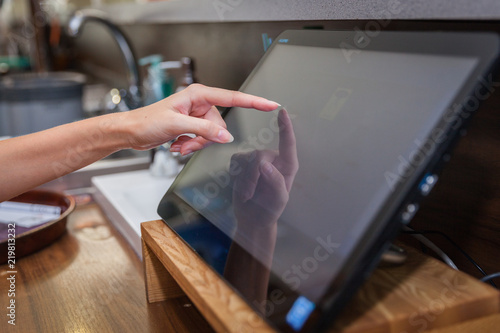 Touchscreen's cash register in the restaurant and commerce store