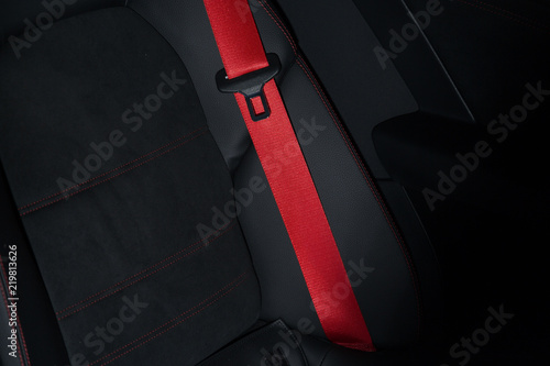Red seatbelt in sports car