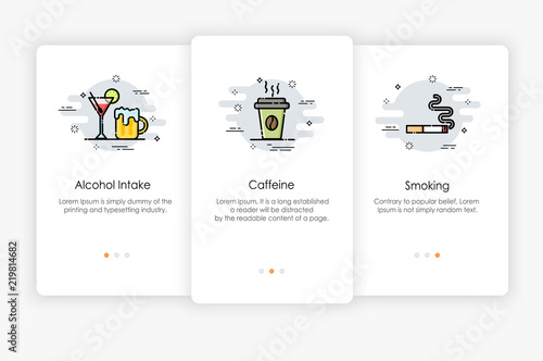 Onboarding screens design in Drinking concept. Modern and simplified vector illustration, Template for mobile apps.